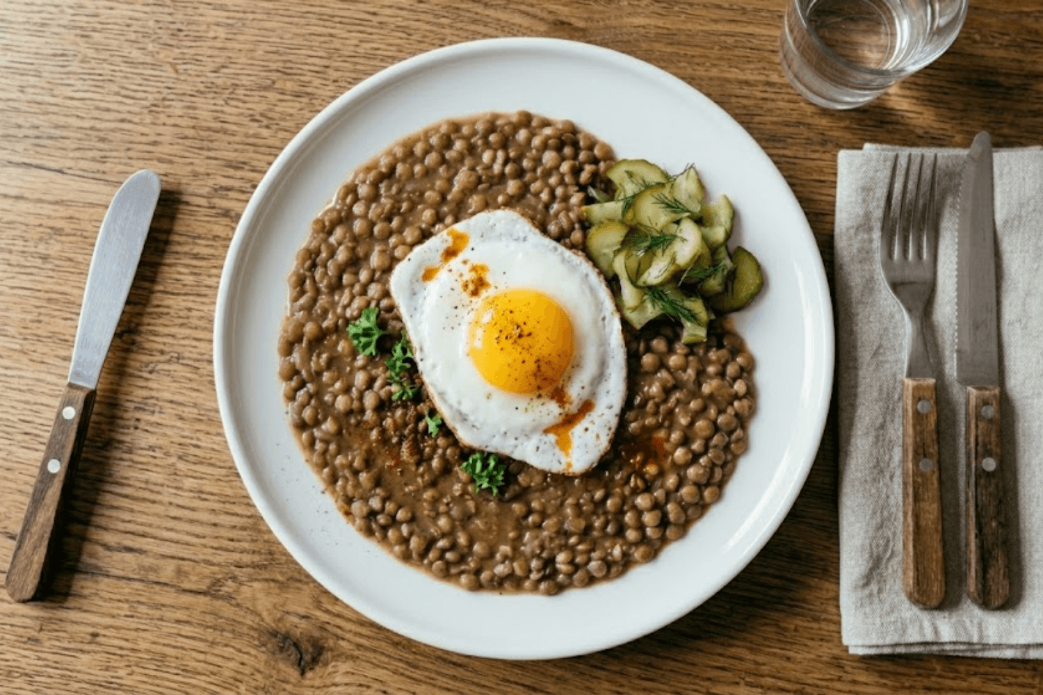 Čočka na kyselo s vejcem